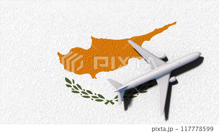 Cyprus National Flag And Airplane Fly. Aircraft Flies To Country. Flight And Travel 3D Illustration 117778599
