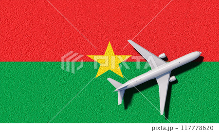 Burkina Faso National Flag And Airplane Fly. Aircraft Flies To Country. Flight And Travel 3D Illustration 117778620