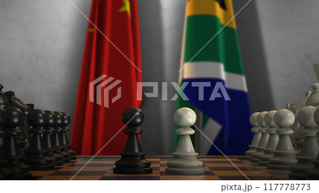 South Africa And China National Flags. Politics And Conflict 3D Illustration. Chess Board Game Play 117778773