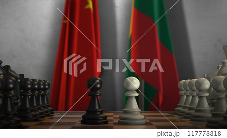 Lithuania And China National Flags. Politics And Conflict 3D Illustration. Chess Board Game Play 117778818