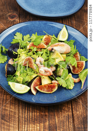 Concept of healthy eating, salad with shrimp. Concept of healthy eating, salad with shrimp. 117778984