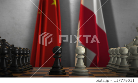 Austria And China National Flags. Politics And Conflict 3D Illustration. Chess Board Game Play Austria And China National Flags. Politics And Conflict 3D Illustration. Chess Board Game Play 117779011