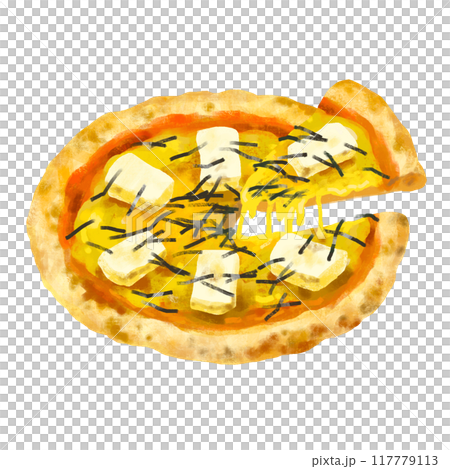ピザのイラスト　和風ピザ　餅 117779113