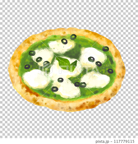 ジェノベーゼピザ　ピザのイラスト 117779115