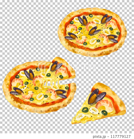 ピザのイラスト　シーフードピザ 117779127