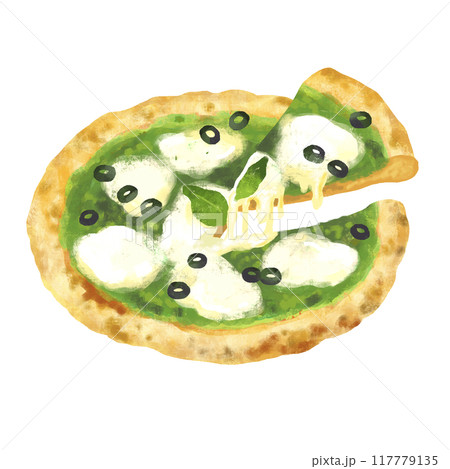 ジェノベーゼピザ　ピザのイラスト 117779135