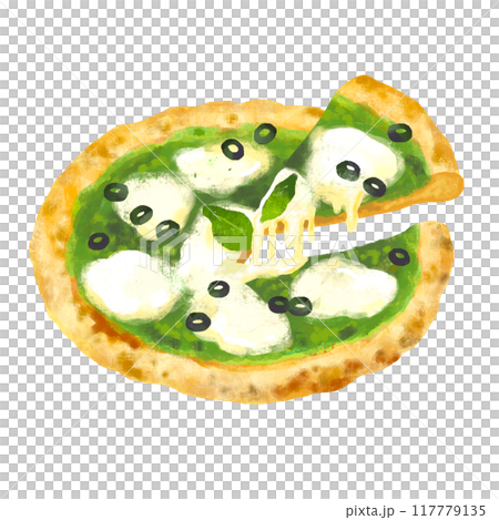 ジェノベーゼピザ　ピザのイラスト 117779135