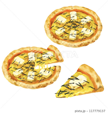 ピザのイラスト　和風ピザ　餅 117779137