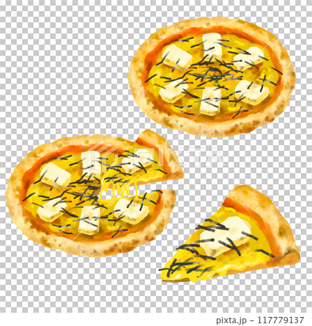 ピザのイラスト　和風ピザ　餅 117779137