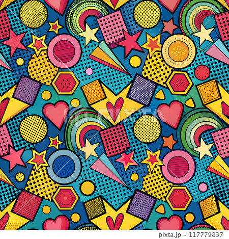Colorful pop art pattern with geometric shapes,...のイラスト素材 [117779837 ...