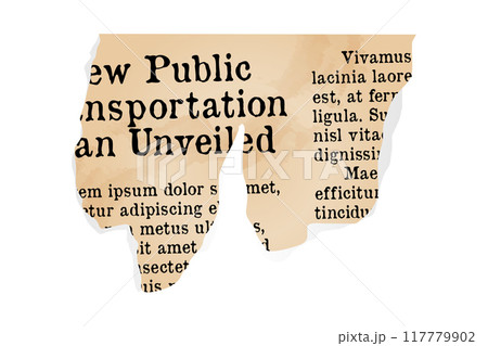 A scrap of old yellowed newspaper, an element of collage. Typescript vector 117779902