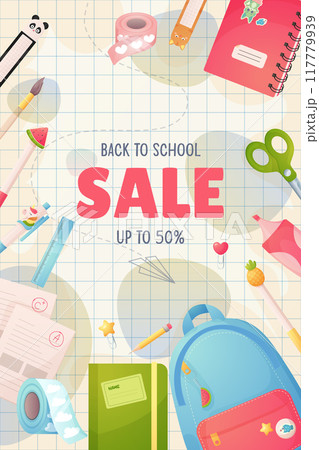 Empty school template. Sale, school discounts. Back to school Empty school template. Sale, school discounts. Back to school 117779939