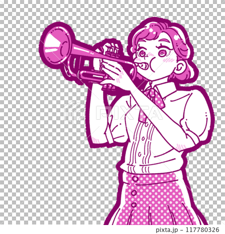 トランペットを吹く女の子のイラスト トランペットを吹く女の子のイラスト 117780326