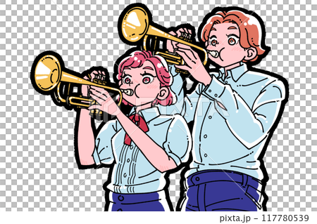 トランペットを吹く男女のイラスト 117780539