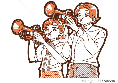 トランペットを吹く男女のイラスト 117780540