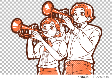 トランペットを吹く男女のイラスト 117780540