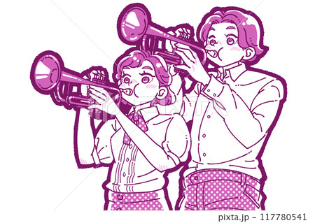 トランペットを吹く男女のイラスト 117780541
