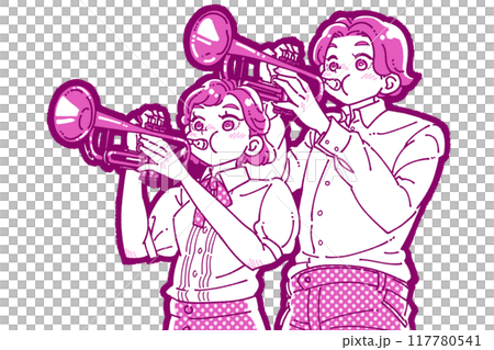 トランペットを吹く男女のイラスト 117780541