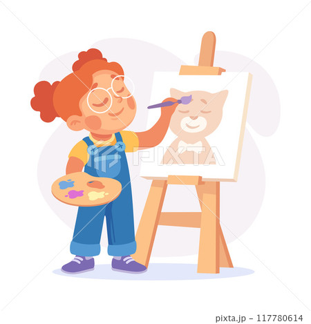 Girl Artist Paint with Drawing Easel as Child Profession Vector Illustration Girl Artist Paint with Drawing Easel as Child Profession Vector Illustration 117780614