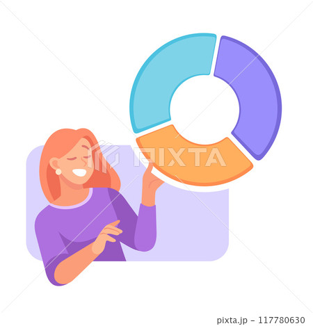 Business Process with Woman with Pie Chart Busy with Analytics Vector Illustration 117780630