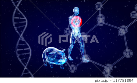 Abstract 3D illustration of a pig heart transplantation Abstract 3D illustration of a pig heart transplantation 117781894