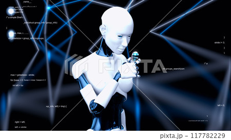Woman robot holding a biotech pill 117782229