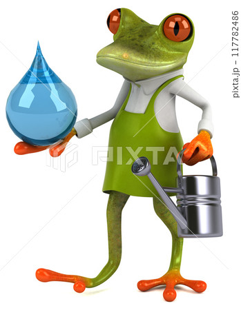 Fun frog gardener - 3D Illustration 117782486