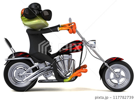 Fun frog on a motorcycle - 3D Illustration 117782739