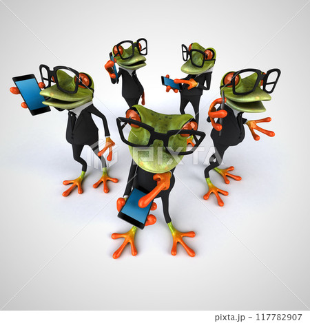 3D Illustration of cartoon Frogs phoning 117782907