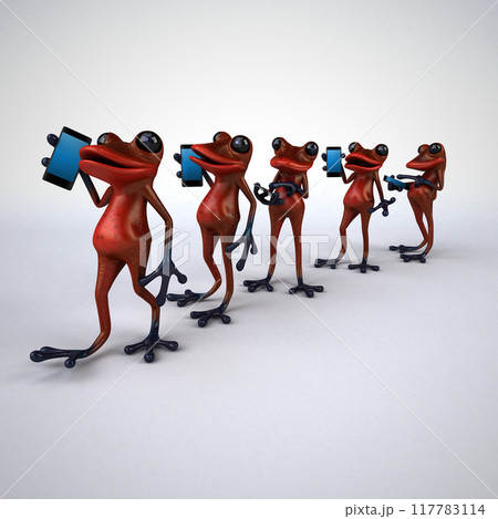 3D Illustration of cartoon Frogs phoning 117783114