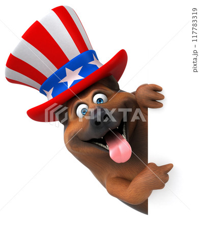 Fun 3D cartoon german shepherd dog with an uncle sam hat 117783319