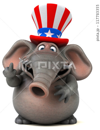 Fun 3D cartoon elephant with an uncle sam hat Fun 3D cartoon elephant with an uncle sam hat 117783355