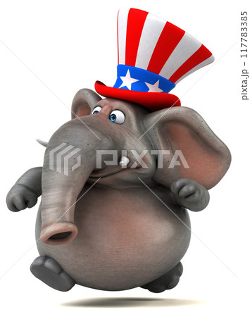 Fun 3D cartoon elephant with an uncle sam hat 117783385