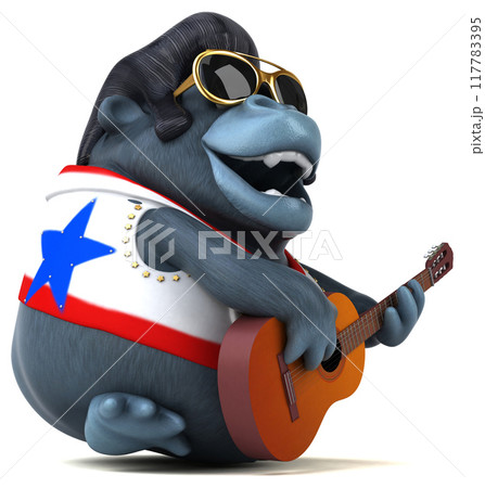 Fun 3D cartoon illustration of a rocker gorilla 117783395