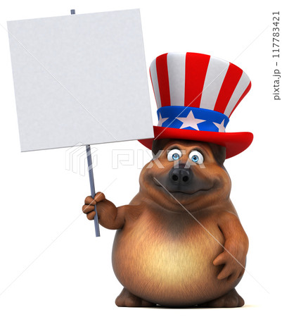 Fun 3D cartoon german shepherd dog with an uncle sam hat Fun 3D cartoon german shepherd dog with an uncle sam hat 117783421