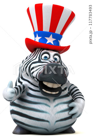 Fun 3D cartoon zebra with an uncle sam hat Fun 3D cartoon zebra with an uncle sam hat 117783493