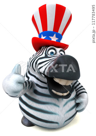 Fun 3D cartoon zebra with an uncle sam hat 117783495