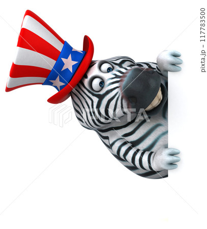 Fun 3D cartoon zebra with an uncle sam hat Fun 3D cartoon zebra with an uncle sam hat 117783500
