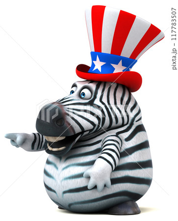 Fun 3D cartoon zebra with an uncle sam hat Fun 3D cartoon zebra with an uncle sam hat 117783507