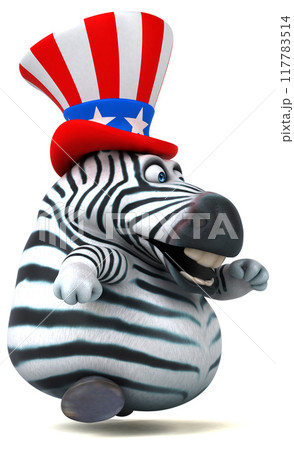 Fun 3D cartoon zebra with an uncle sam hat 117783514
