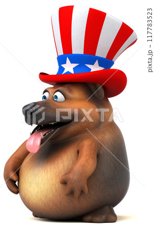 Fun 3D cartoon german shepherd dog with an uncle sam hat Fun 3D cartoon german shepherd dog with an uncle sam hat 117783523