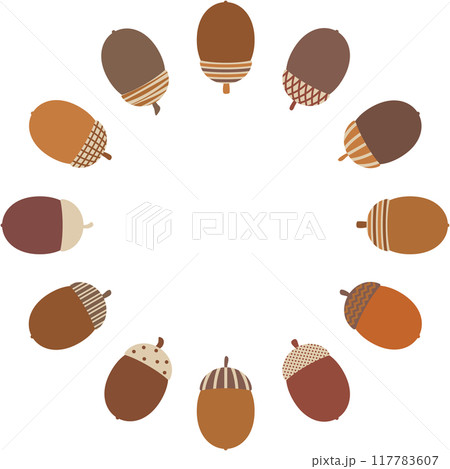 かわいい帽子を被ったどんぐりの円フレーム大外向き 117783607