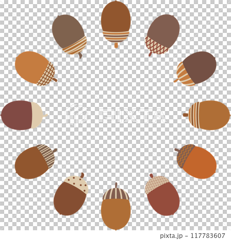 かわいい帽子を被ったどんぐりの円フレーム大外向き 117783607