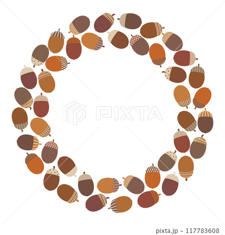 かわいい帽子を被ったどんぐりの円フレーム二重 117783608