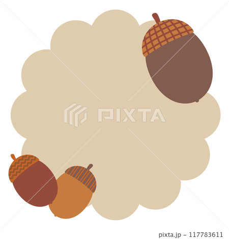 かわいい帽子を被ったどんぐりのもこもこフレーム 117783611