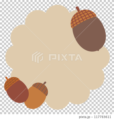 かわいい帽子を被ったどんぐりのもこもこフレーム 117783611