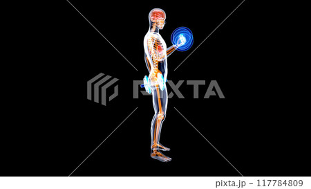 Abstract illustration of a man with weights 117784809