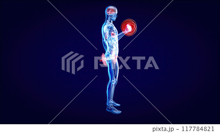 Abstract illustration of a man with weights 117784821