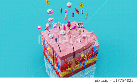 Abstract animation of the skin protection from the bacteria Abstract animation of the skin protection from the bacteria 117784823