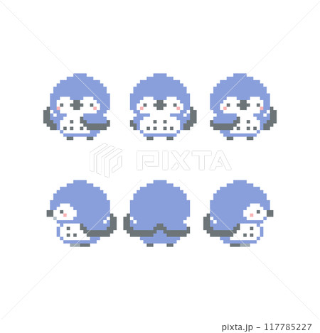 片翼を挙げる青色フクロウのドット絵 117785227